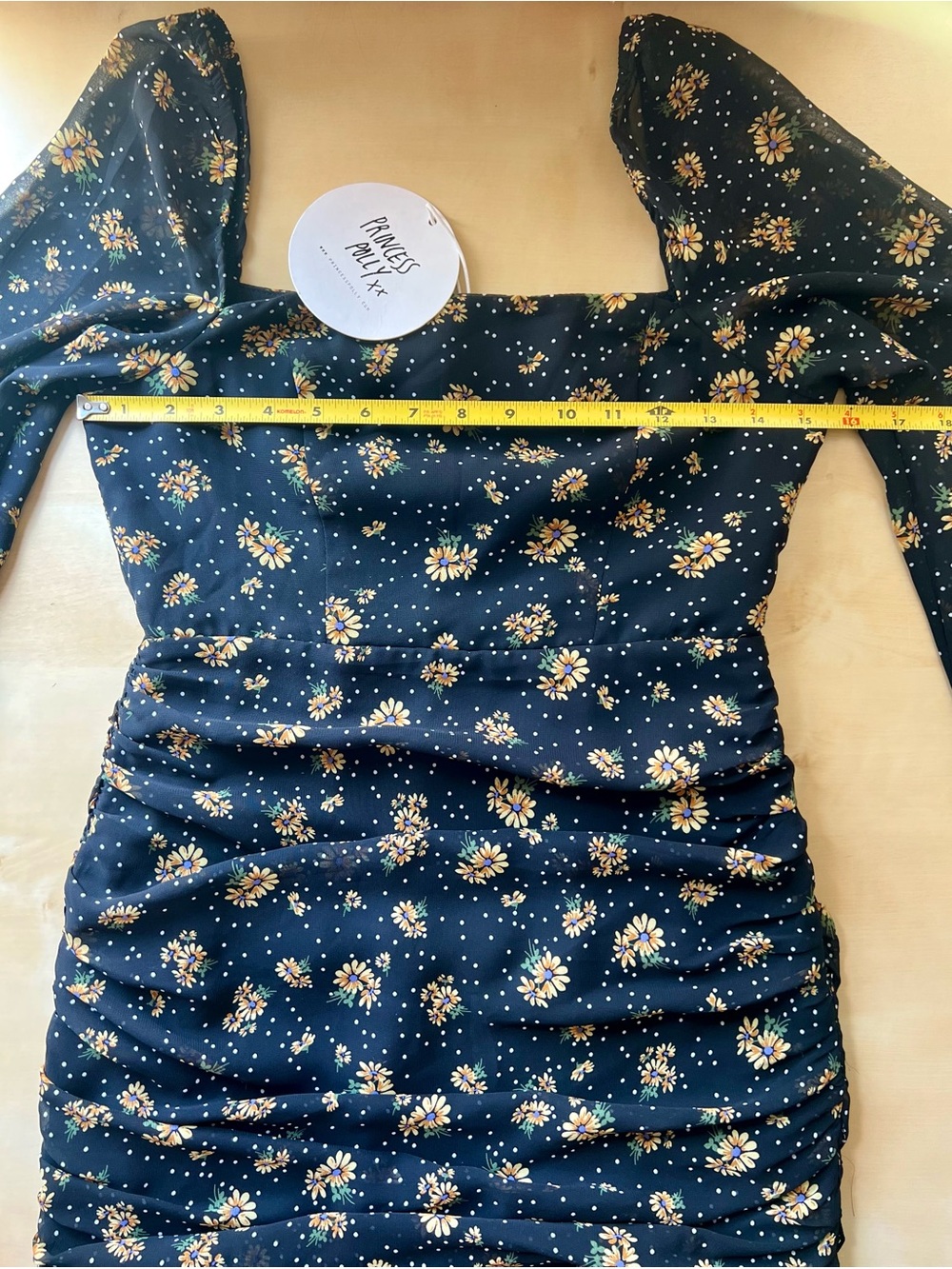 Princess Polly Black Sunflower Parvati Mini Dress with Sheer Balloon Sleeves - Picture 5 of 13
